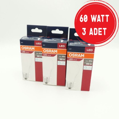 Osram Tasarruflu Led Ampul 8,5 W Beyaz Işık E27 3 Adet