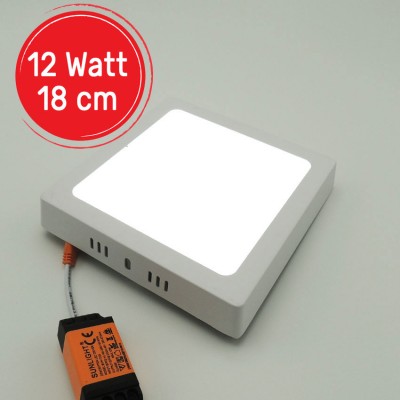 Kare Sıva Üstü 12 Watt Led Panel Armatür Trafolu Beyaz Gün Işığı